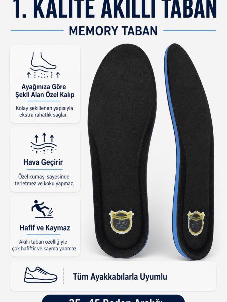 JY001 Memory Foam Hafızalı Darbe Emici Konforlu Ayakkabı Tabanlığı (Kadın/Erkek) Siyah