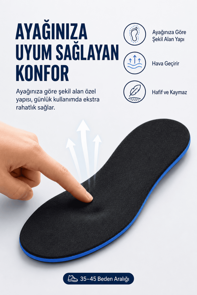 JY001 Memory Foam Hafızalı Darbe Emici Konforlu Ayakkabı Tabanlığı (Kadın/Erkek) Siyah