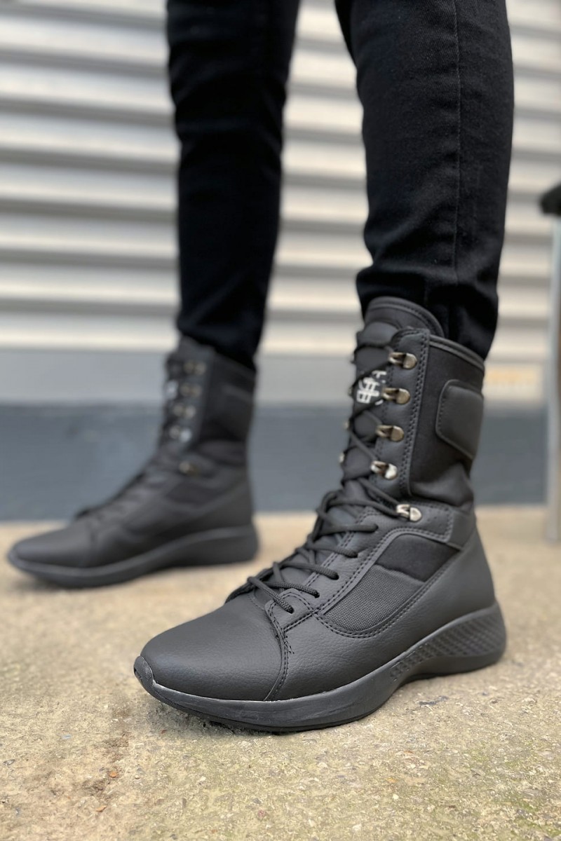 JY799 Verton Bağcıklı Ortopedik Taban Günlük Cilt Erkek Askeri Postal Bot CST Siyah