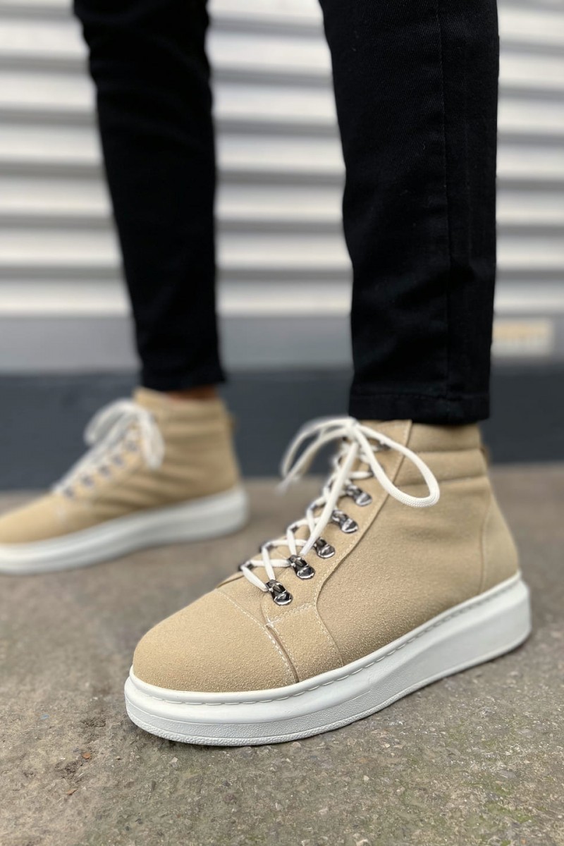 JY206 Ottawa Bağcıklı Ortopedik Taban Süet Erkek Spor Bot SBT - Krem