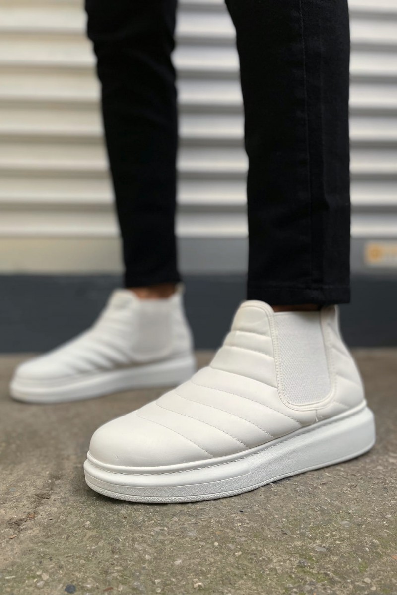 JY205 Boston Bağcıksız Ortopedik Taban Cilt Erkek Spor Bot CBT - Beyaz