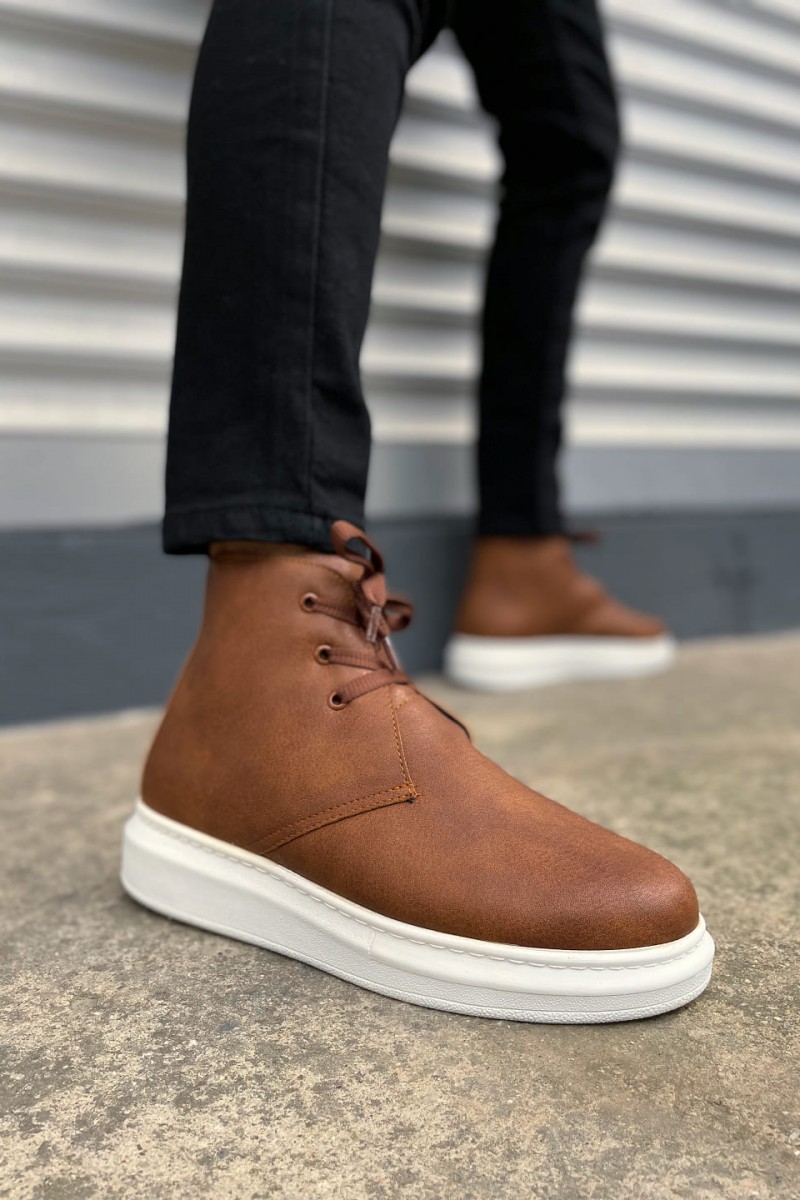 JY207 Oslo Bağcıklı Ortopedik Taban Cilt Erkek Spor Bot CBT - Taba