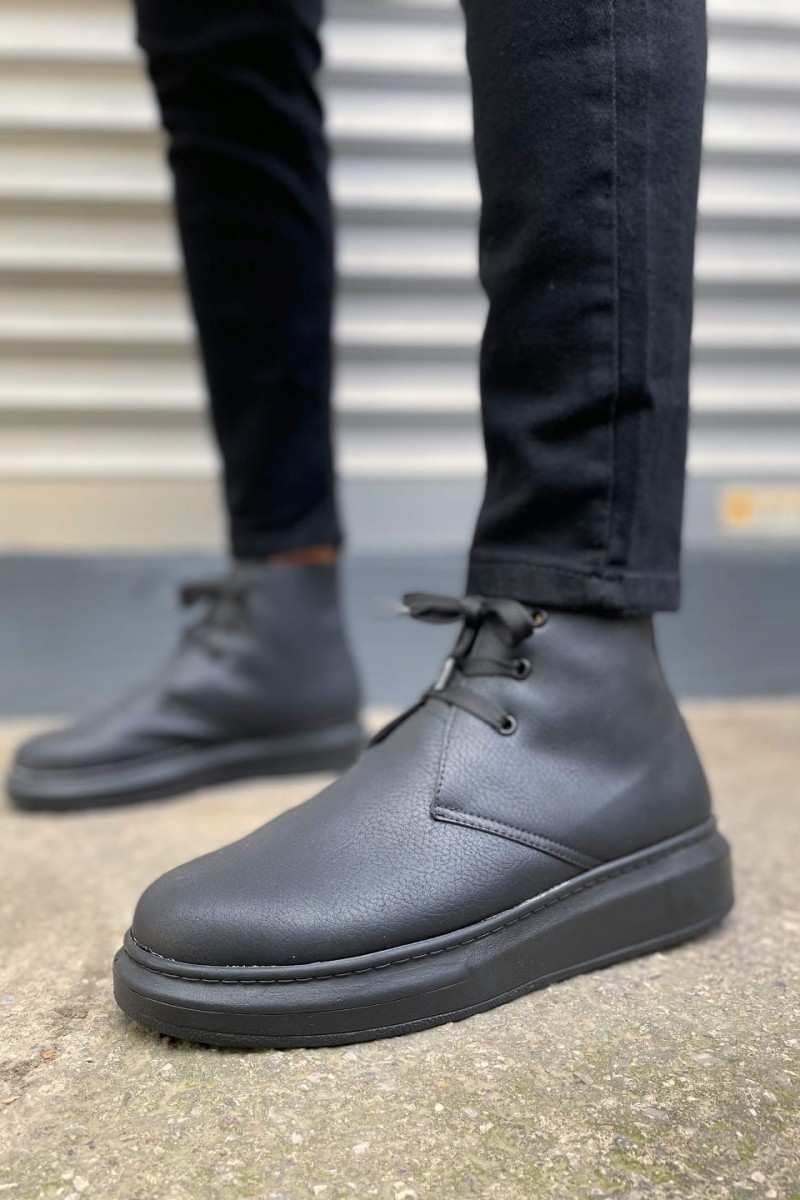 JY207 Oslo Bağcıklı Ortopedik Taban Cilt Erkek Spor Bot CST - Siyah