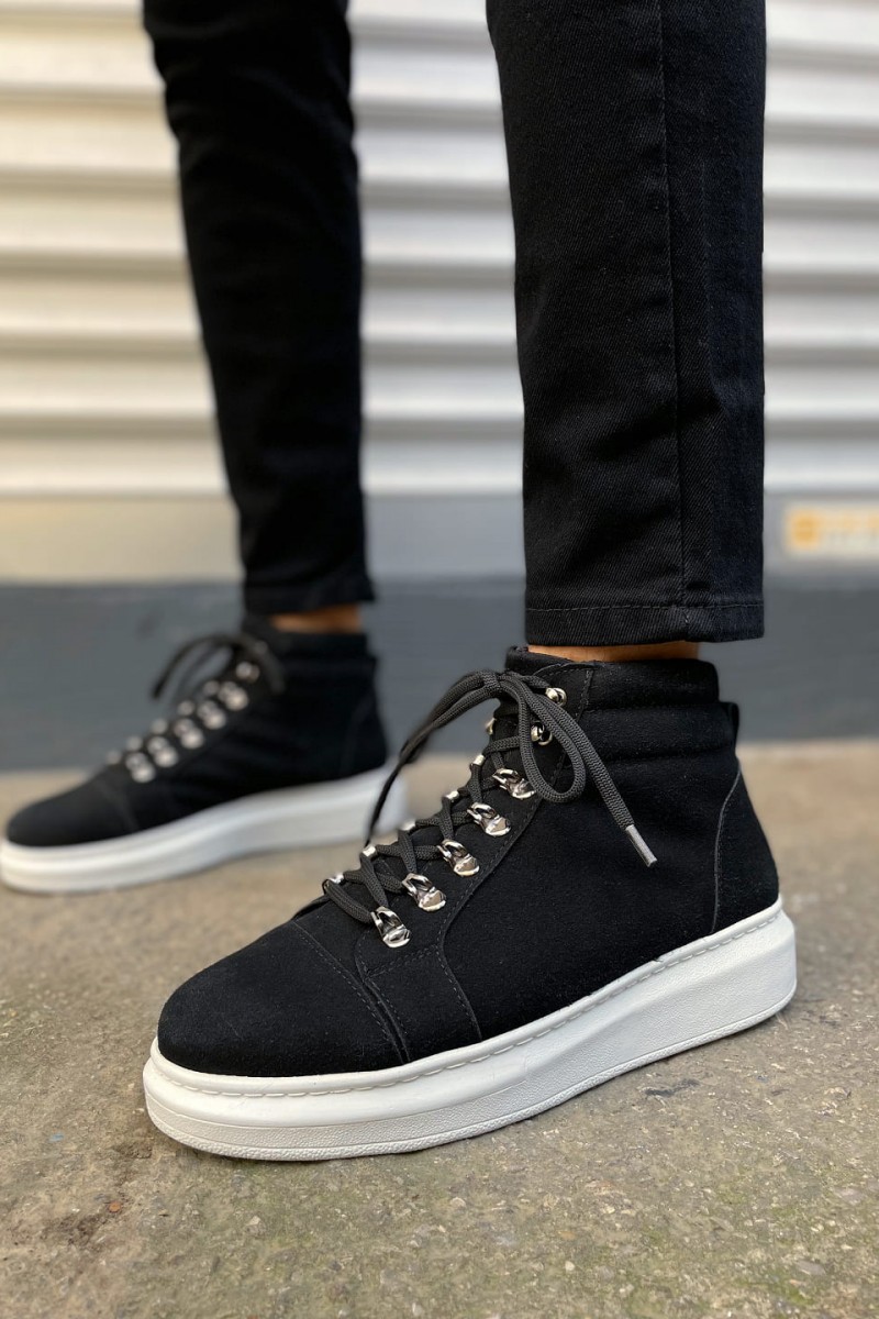 JY206 Ottawa Bağcıklı Ortopedik Taban Süet Erkek Spor Bot SBT - Siyah