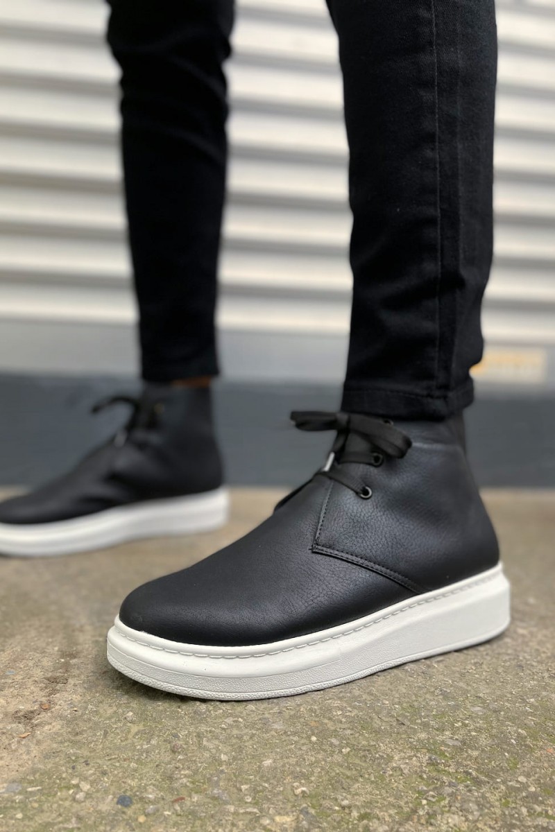 JY207 Oslo Bağcıklı Ortopedik Taban Cilt Erkek Spor Bot CBT - Siyah