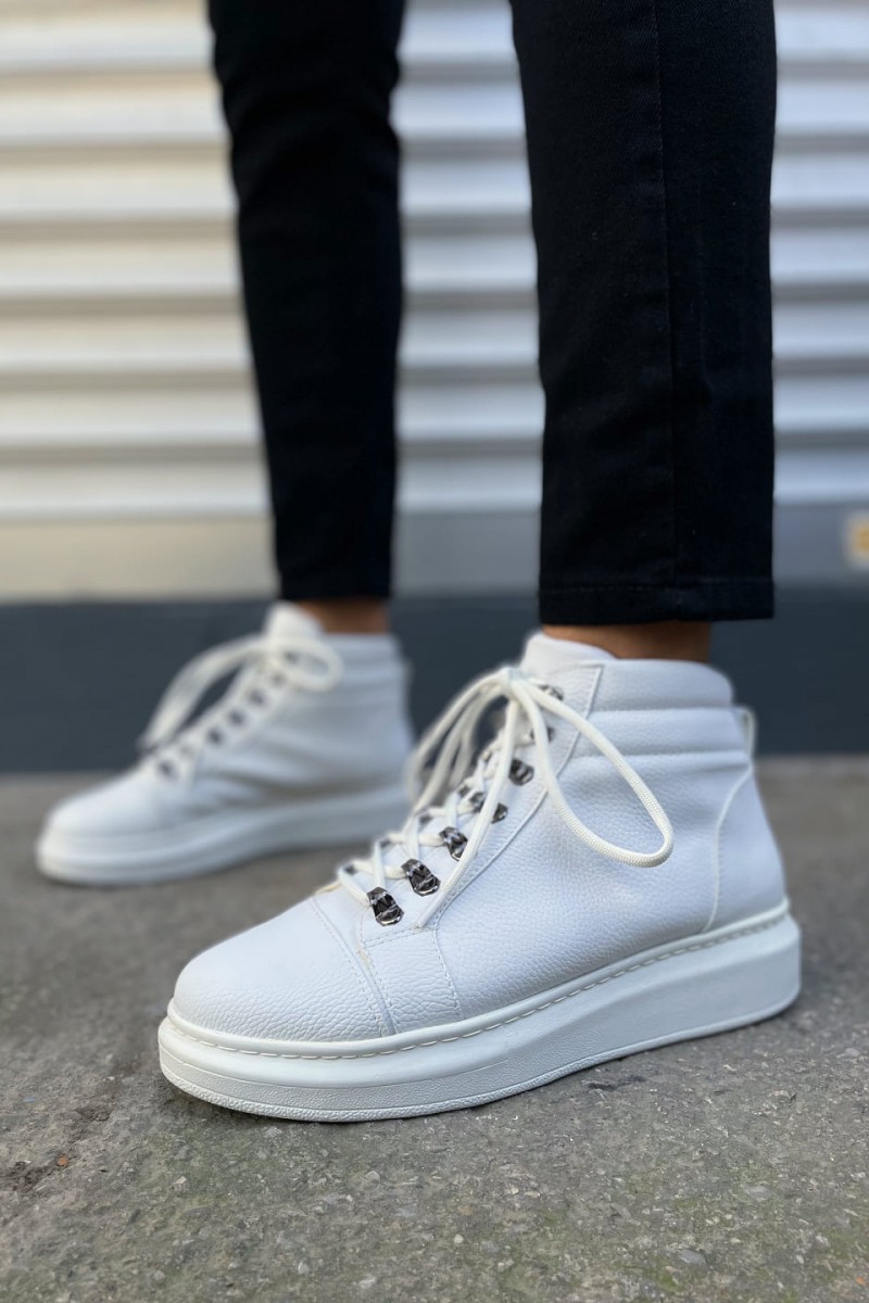 JY206 Ottawa Bağcıklı Ortopedik Taban Cilt Erkek Spor Bot CBT - Beyaz