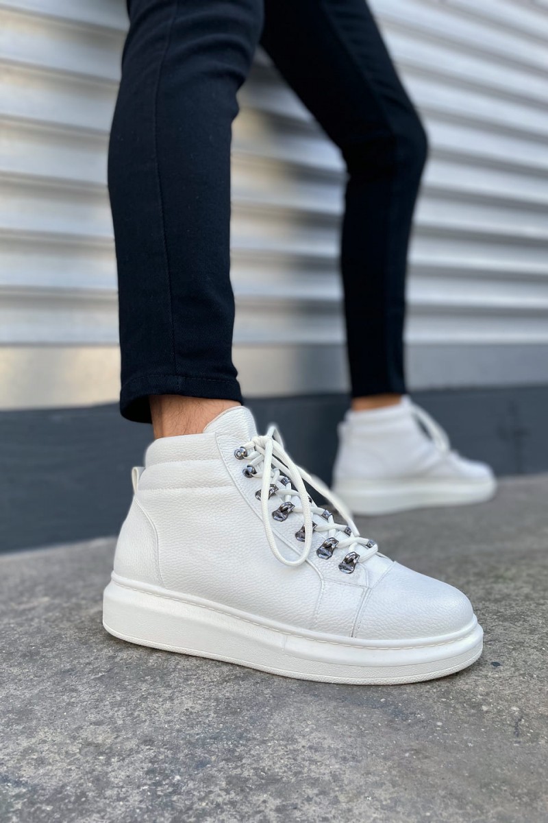 JY206 Ottawa Bağcıklı Ortopedik Taban Cilt Erkek Spor Bot CBT - Beyaz