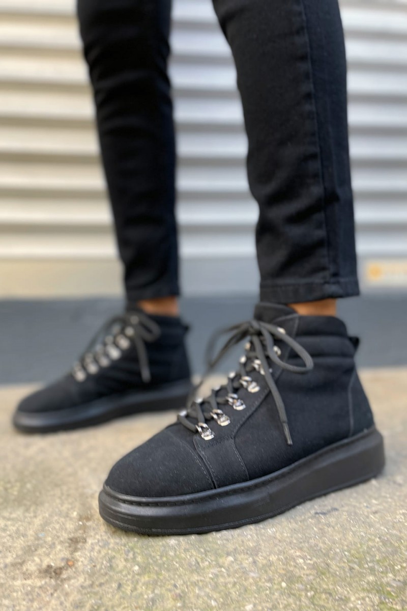 JY206 Ottawa Bağcıklı Ortopedik Taban Süet Erkek Spor Bot SST - Siyah