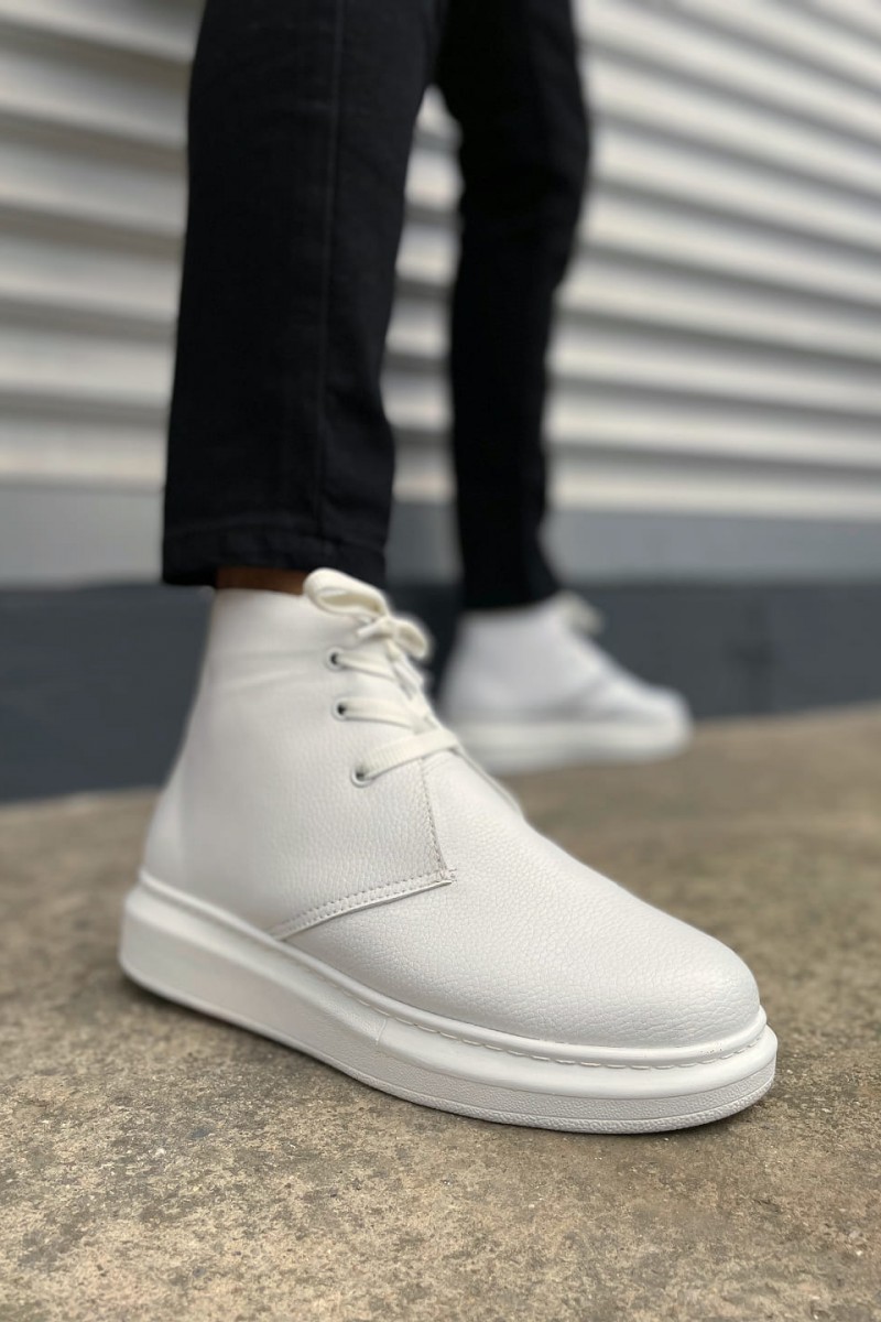 JY207 Oslo Bağcıklı Ortopedik Taban Cilt Erkek Spor Bot CBT - Beyaz