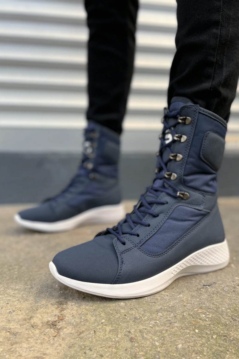 JY799 Verton Bağcıklı Ortopedik Taban Günlük Cilt Erkek Askeri Postal Bot CBT Lacivert