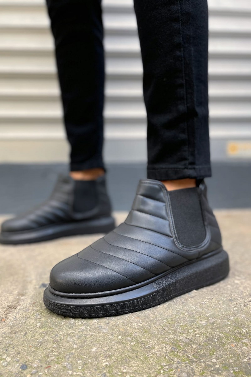 JY205 Boston Bağcıksız Ortopedik Taban Cilt Erkek Spor Bot CST - Siyah