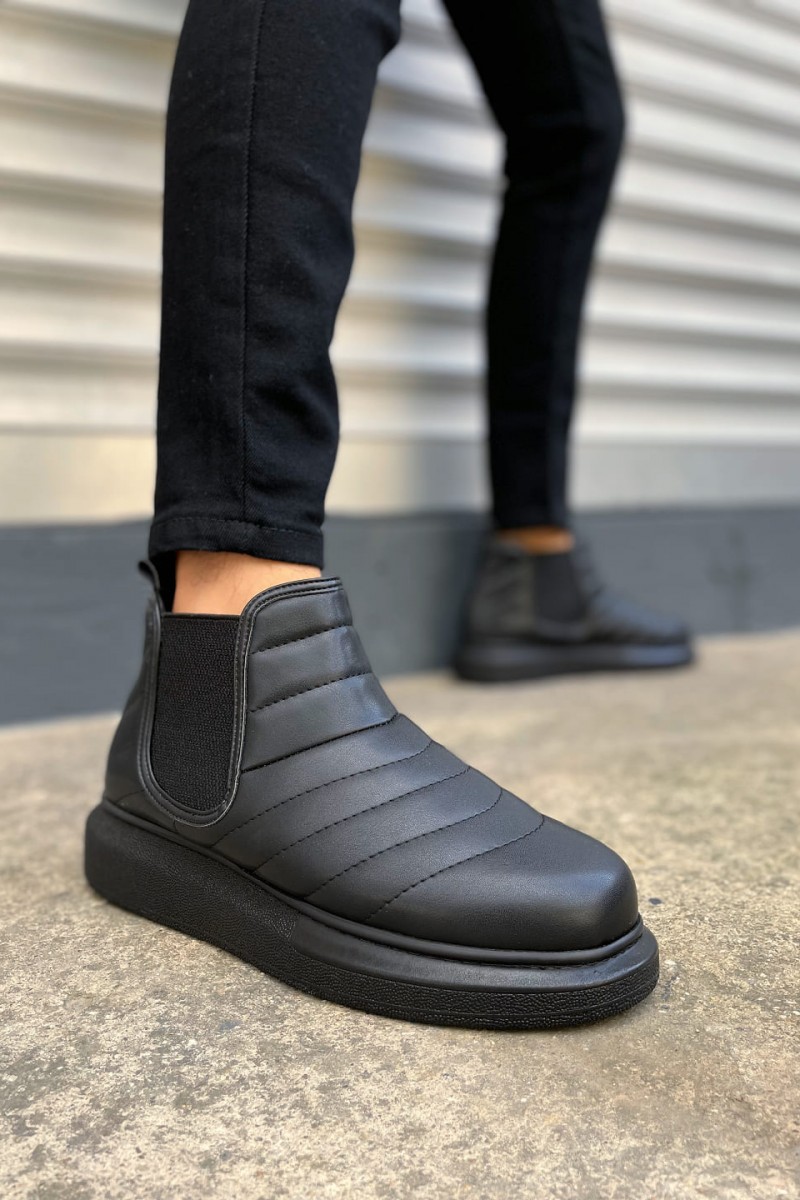 JY205 Boston Bağcıksız Ortopedik Taban Cilt Erkek Spor Bot CST - Siyah