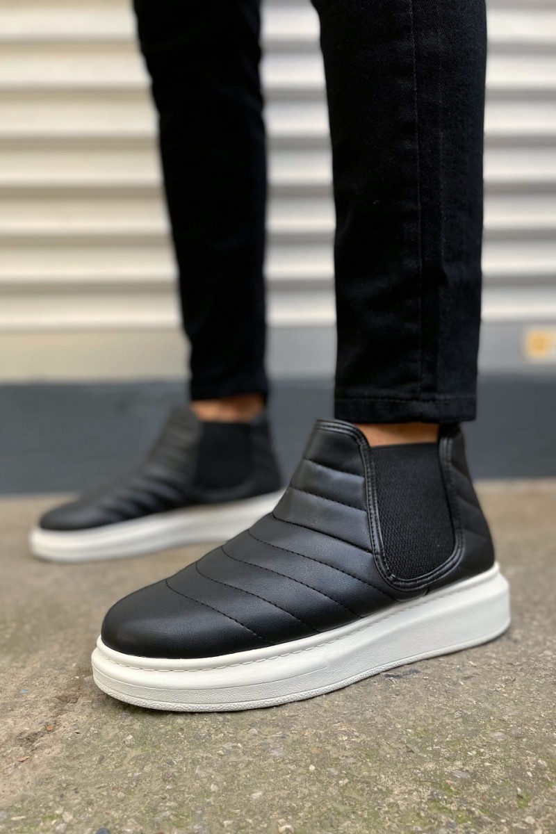 JY205 Boston Bağcıksız Ortopedik Taban Cilt Erkek Spor Bot CBT - Siyah