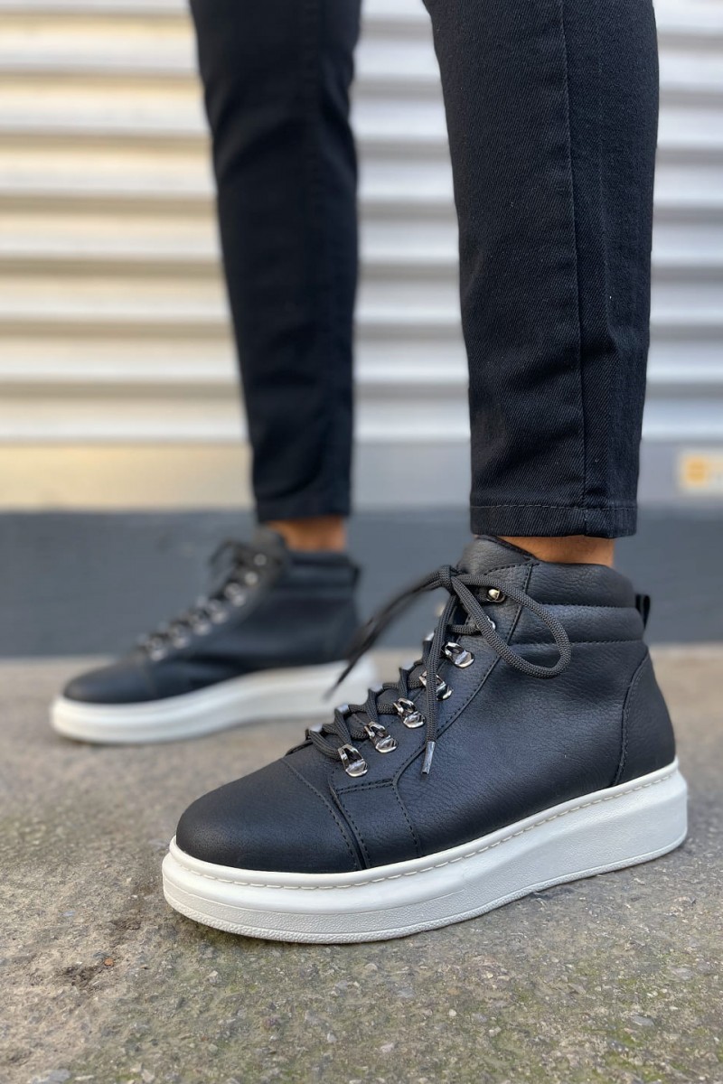 JY206 Ottawa Bağcıklı Ortopedik Taban Cilt Erkek Spor Bot CBT - Siyah