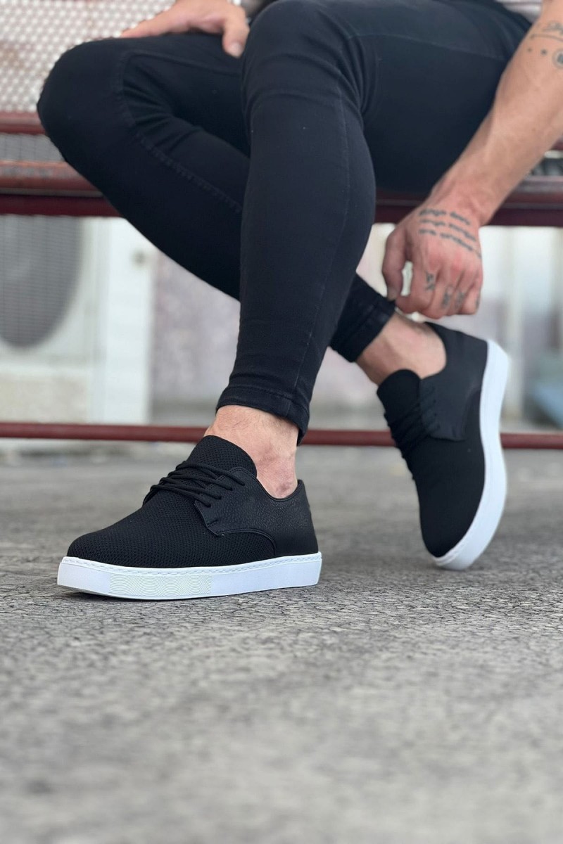 JY016 Horizon Erkek Günlük Bağcıklı Triko Cilt Klasik Ayakkabı TCBT - Siyah