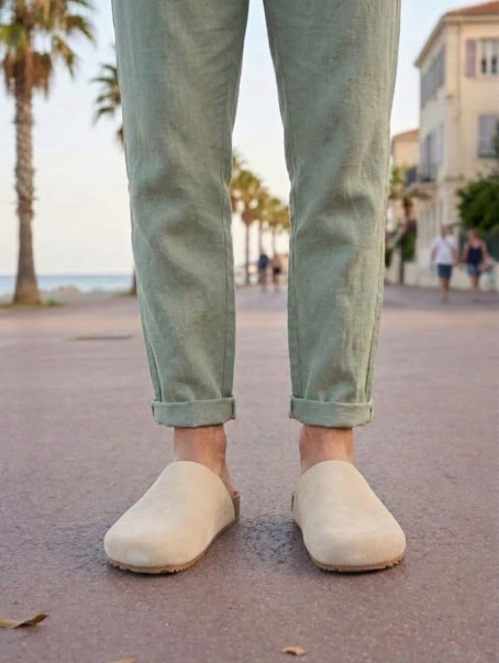 JY0556 Ravn Bağcıksız Hakiki Süet Deri Erkek Günlük Mantar Taban Loafer Klasik Ayakkabı HDMT - Krem