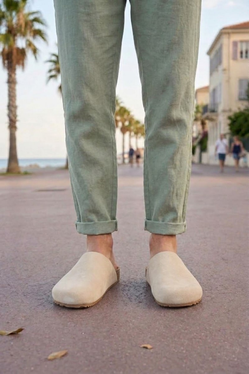 JY0556 Ravn Bağcıksız Hakiki Süet Deri Erkek Günlük Mantar Taban Loafer Klasik Ayakkabı HDMT - Krem