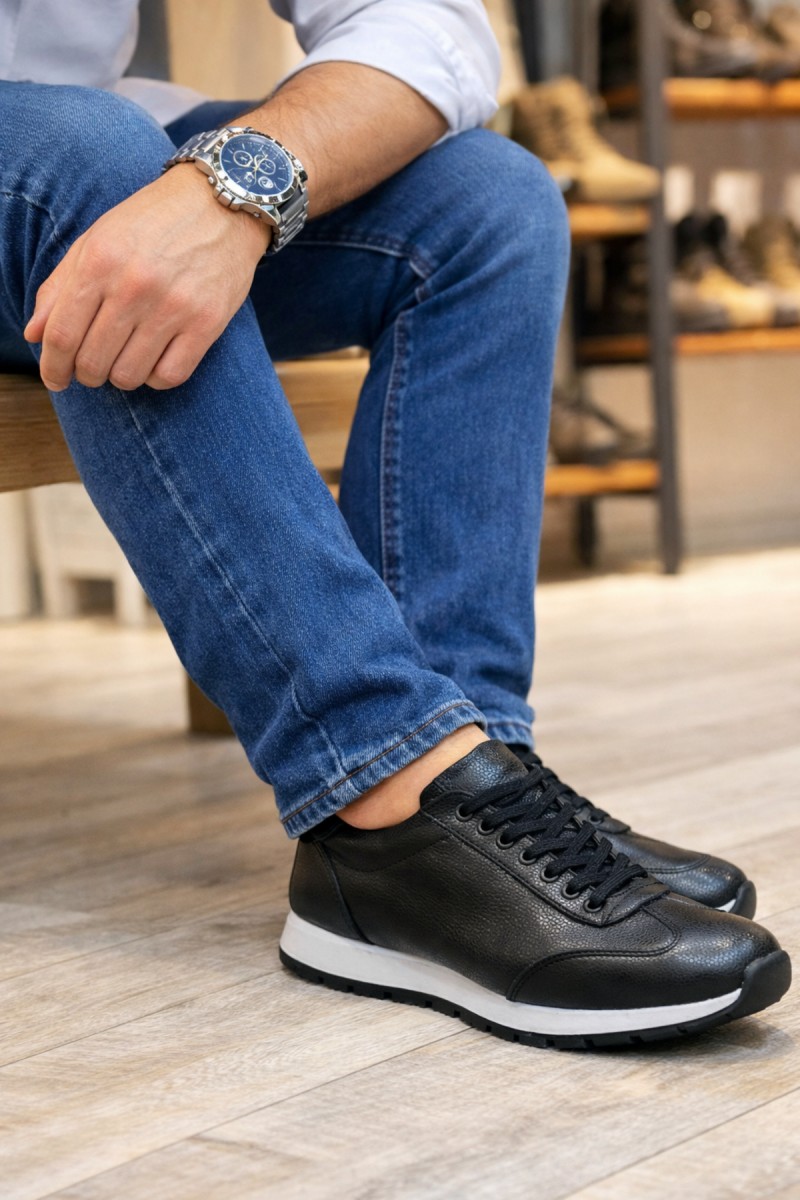 JY2402 Berts Bağcıklı Hakiki Deri Erkek Günlük Klasik Ayakkabı DBT - Siyah