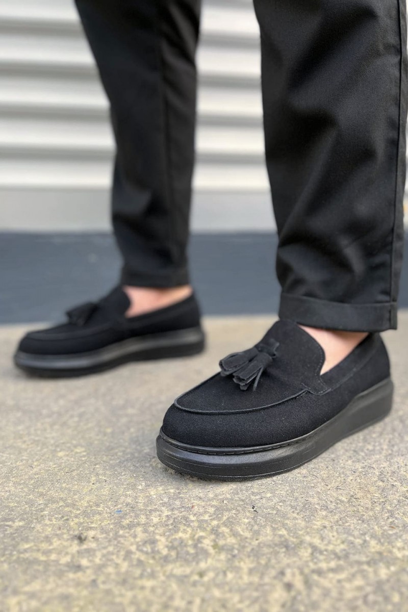 JY154 Blaze Bağcıksız Püsküllü Süet Erkek Günlük Spor Klasik Ayakkabı SST - Siyah