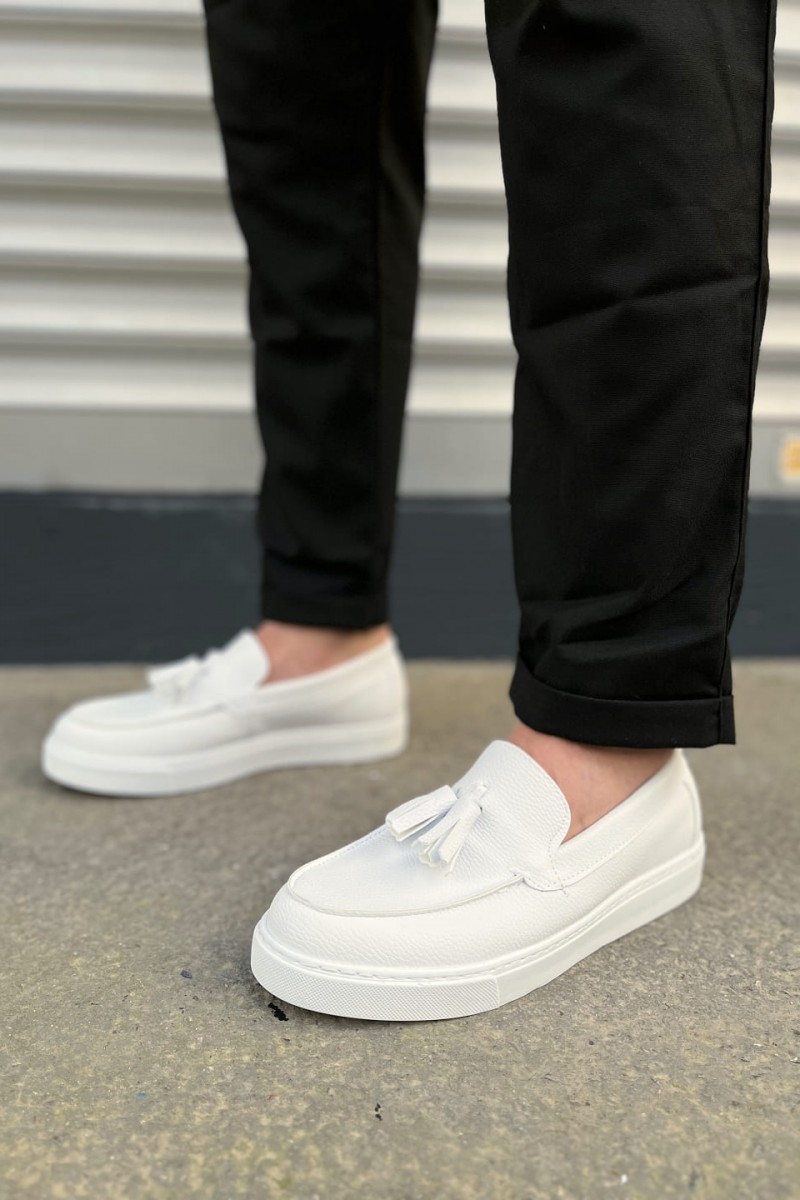 JY153 Bloom Bağcıksız Püsküllü Cilt Erkek Günlük Spor Klasik Ayakkabı CBT - Beyaz