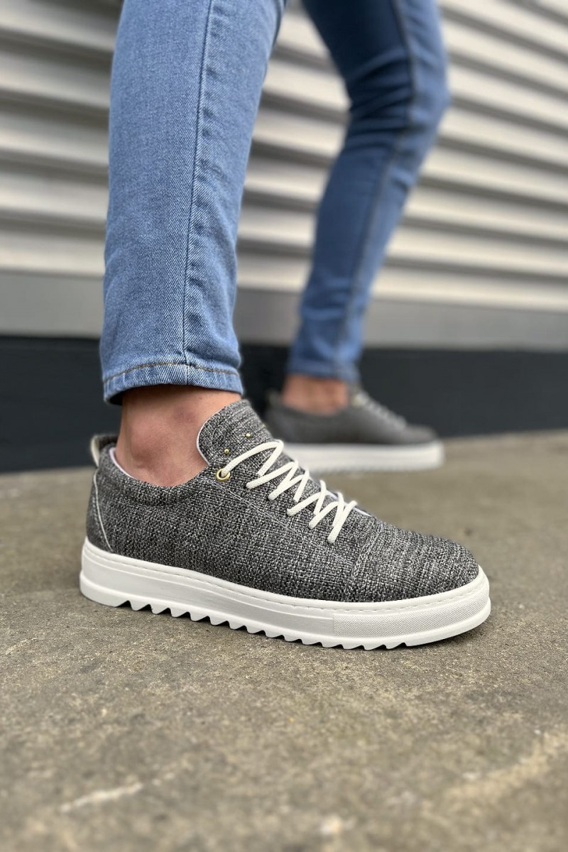 JY152 Cool Bağcıklı Keten Erkek Günlük Spor Klasik Ayakkabı KBT - Gri