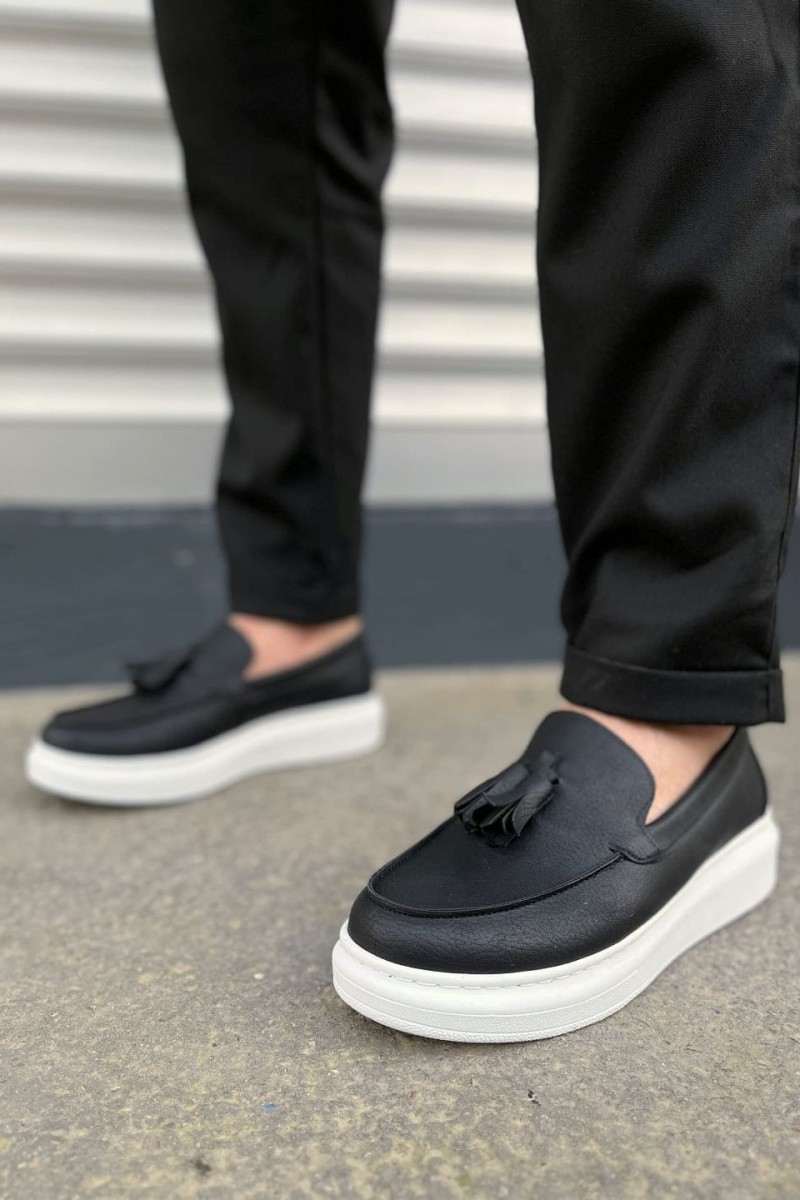 JY154 Blaze Bağcıksız Püsküllü Cilt Erkek Günlük Spor Klasik Ayakkabı CBT - Siyah