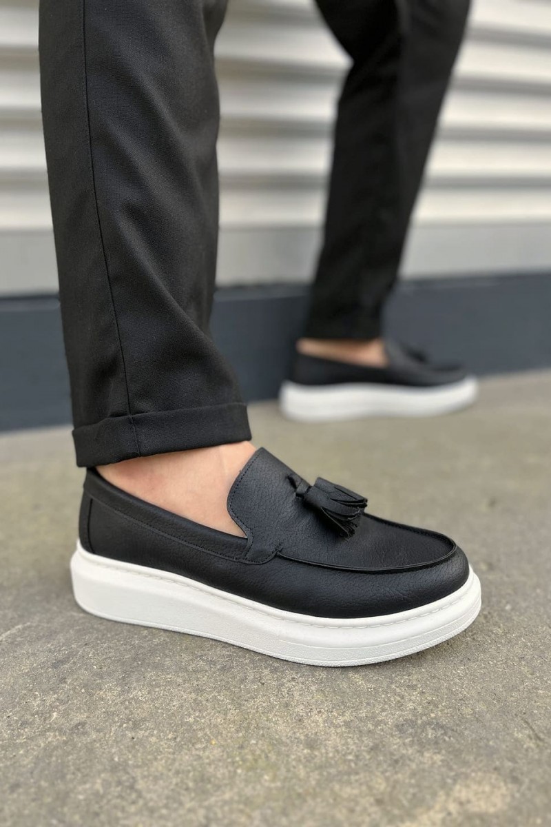 JY154 Blaze Bağcıksız Püsküllü Cilt Erkek Günlük Spor Klasik Ayakkabı CBT - Siyah