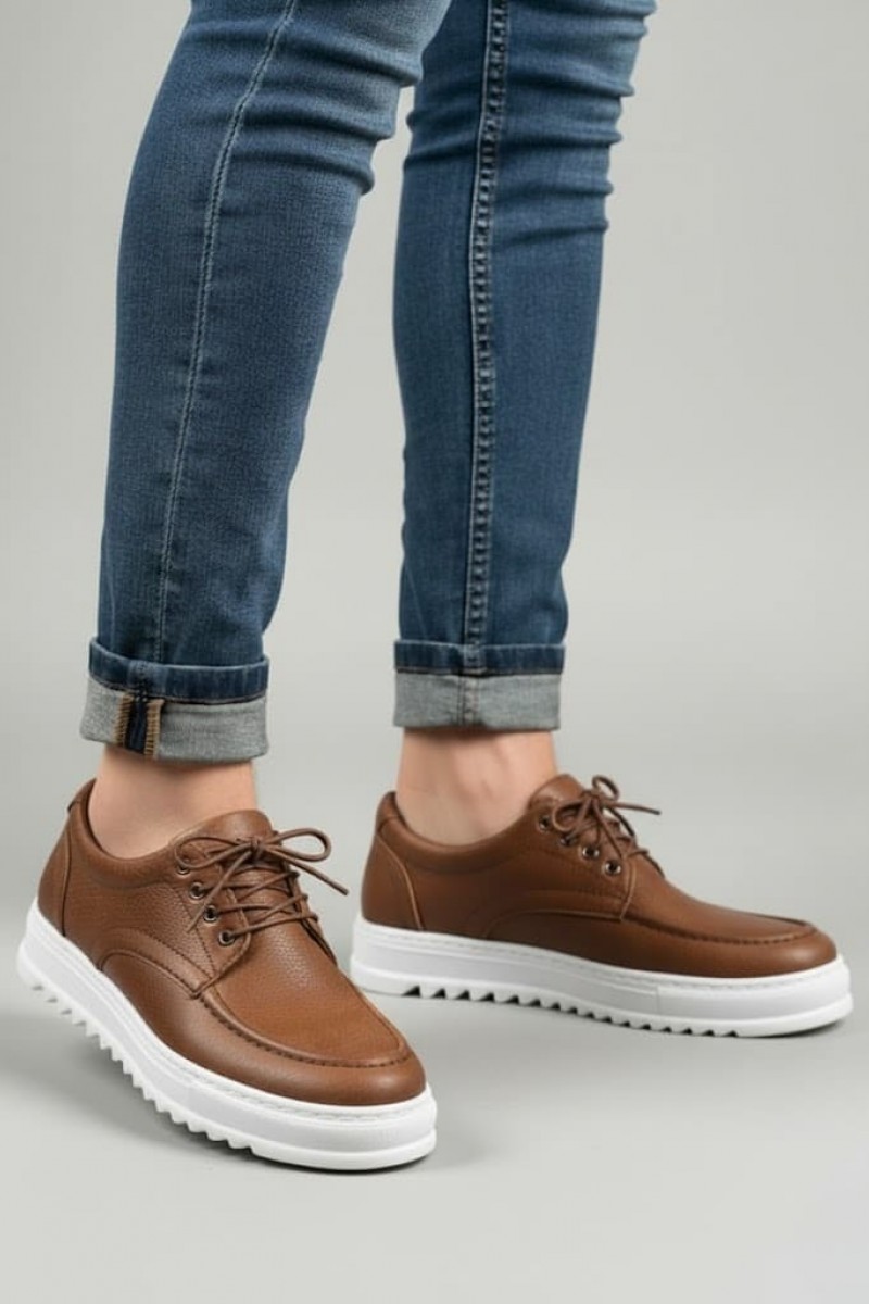 JY-T12x Arts Bağcıklı Cilt Erkek Günlük Spor Klasik Ayakkabı CBT - Taba