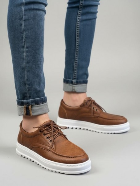 JY-T12x Arts Bağcıklı Cilt Erkek Günlük Spor Klasik Ayakkabı CBT - Taba