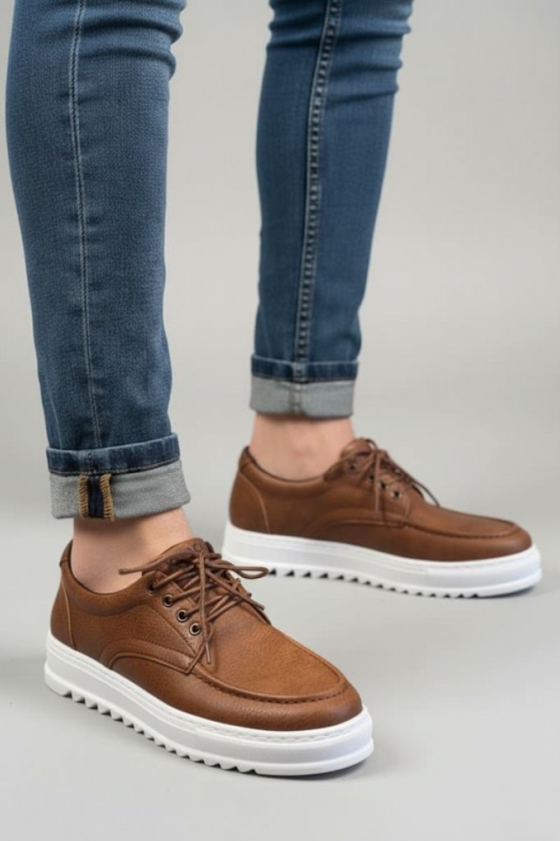 JY-T12x Arts Bağcıklı Cilt Erkek Günlük Spor Klasik Ayakkabı CBT - Taba