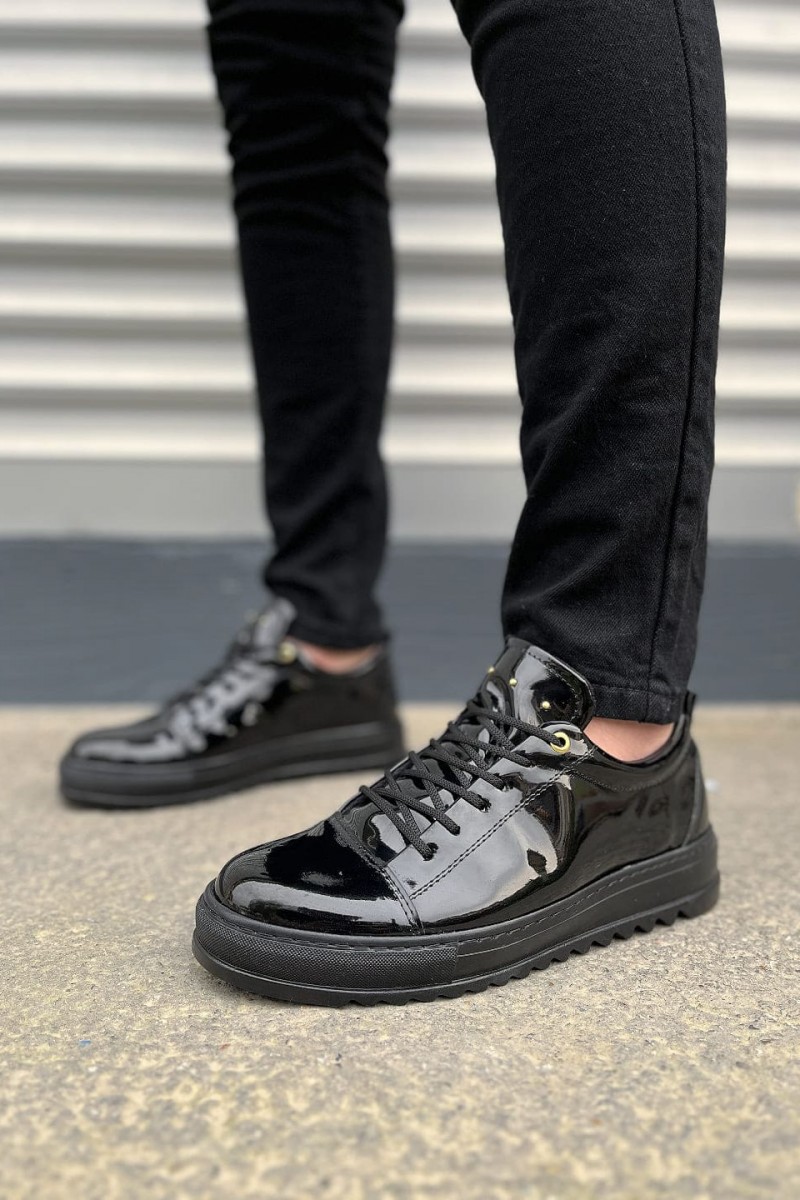 JY152 Cool Bağcıklı Rugan Erkek Günlük Spor Klasik Ayakkabı RST - Siyah