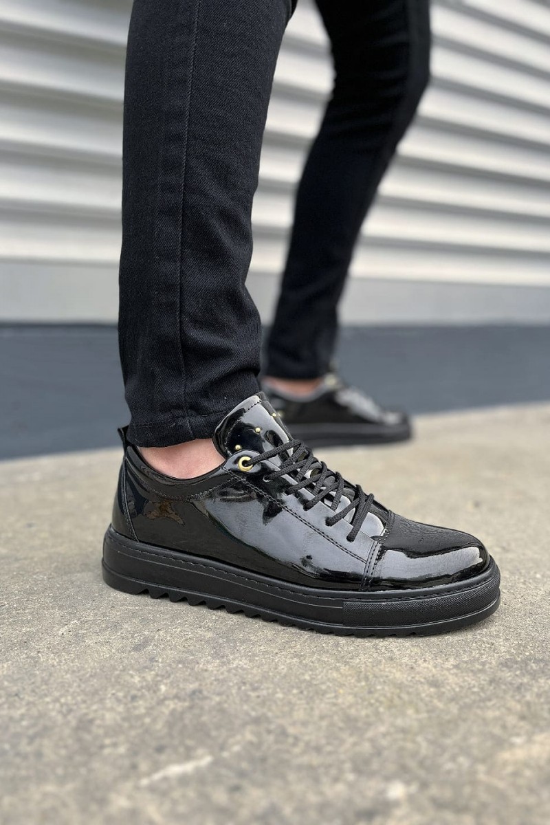 JY152 Cool Bağcıklı Rugan Erkek Günlük Spor Klasik Ayakkabı RST - Siyah