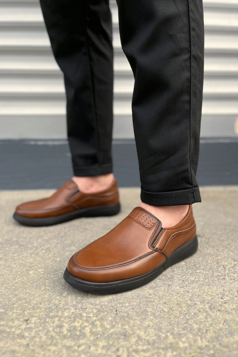 JY0410 Classique Bağcıksız Cilt Erkek Günlük Klasik Ayakkabı CST - Kahverengi