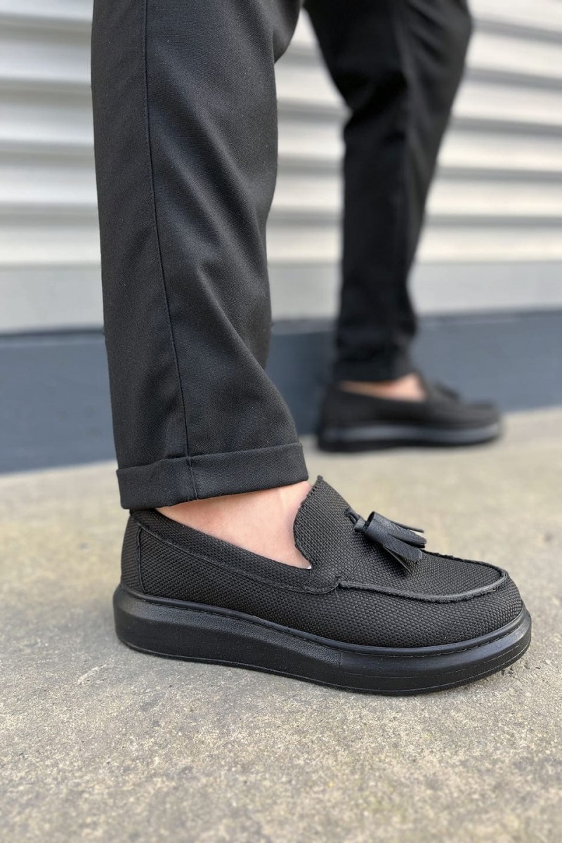 JY154 Blaze Bağcıksız Püsküllü Keten Erkek Günlük Spor Klasik Ayakkabı KST - Siyah