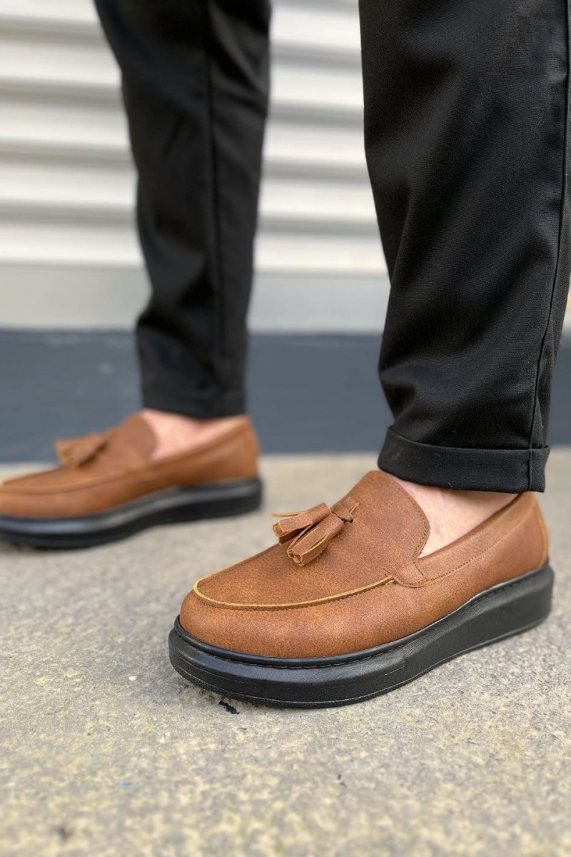 JY154 Blaze Bağcıksız Püsküllü Cilt Erkek Günlük Spor Klasik Ayakkabı CST - Taba