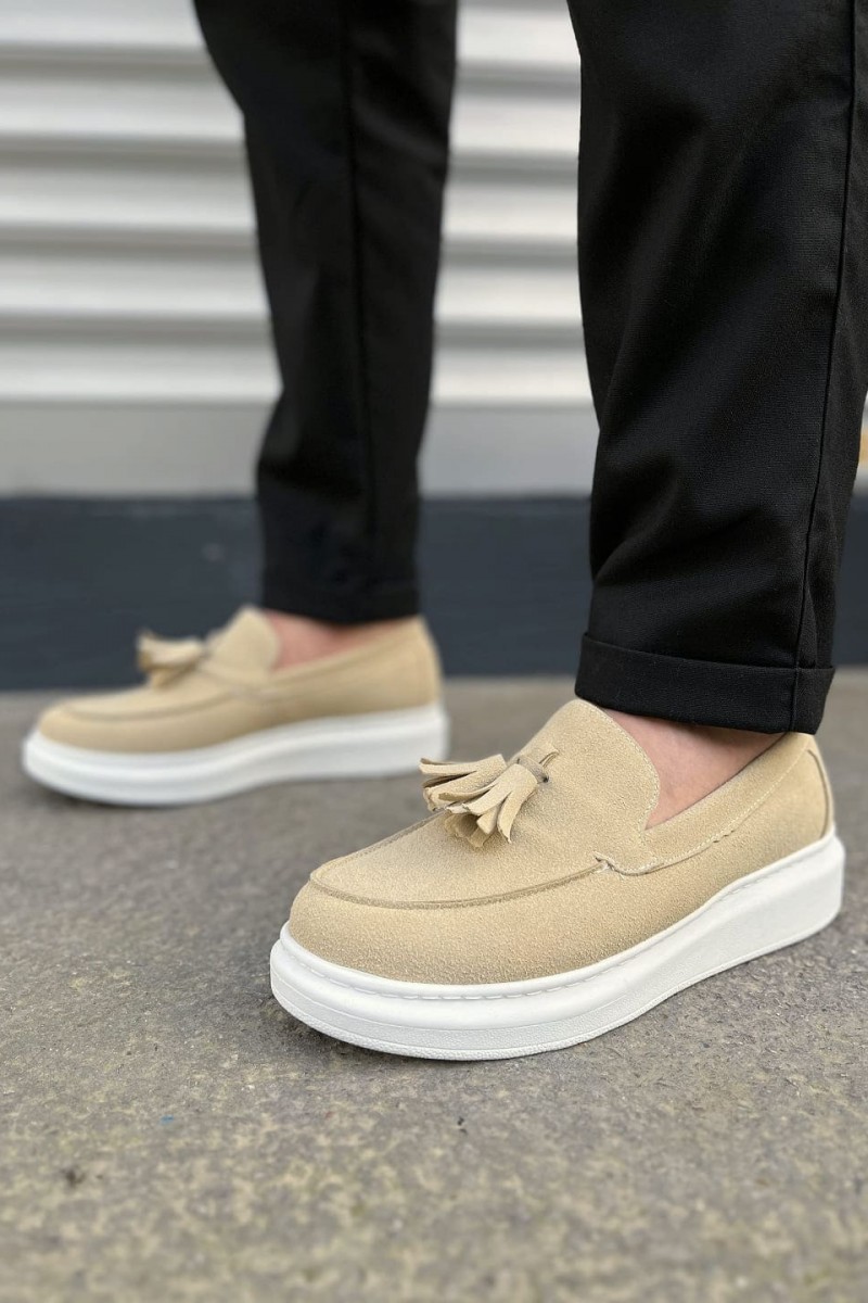 JY154 Blaze Bağcıksız Püsküllü Süet Erkek Günlük Spor Klasik Ayakkabı SBT - Krem