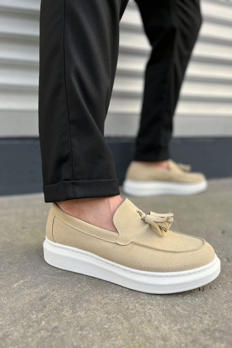 JY154 Blaze Bağcıksız Püsküllü Süet Erkek Günlük Spor Klasik Ayakkabı SBT - Krem