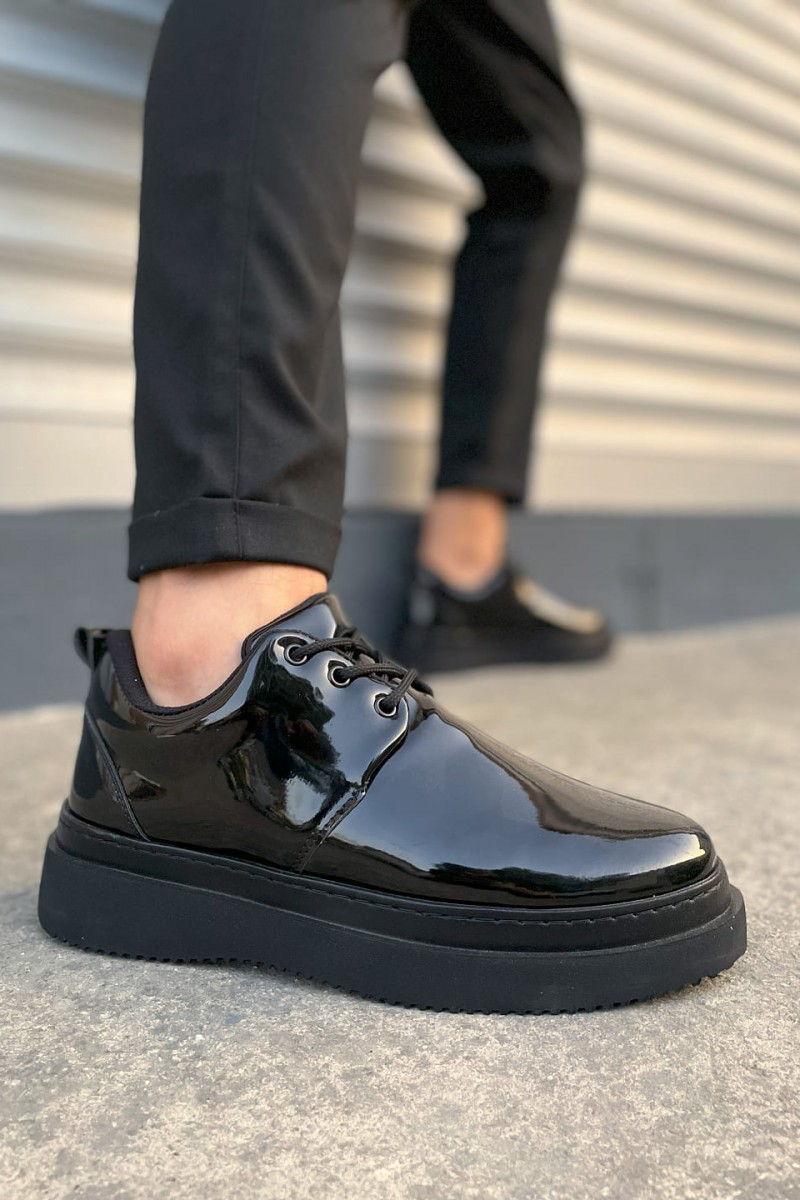 JY03 Luxor Bağcıklı Rugan Erkek Günlük Spor Klasik Ayakkabı RST - Siyah