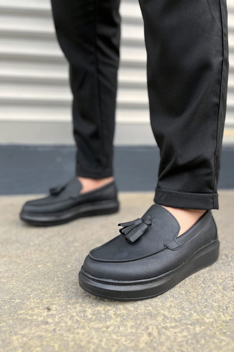 JY154 Blaze Bağcıksız Püsküllü Cilt Erkek Günlük Spor Klasik Ayakkabı CST - Siyah