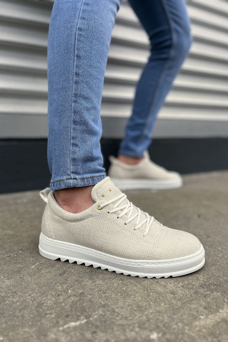 JY152 Cool Bağcıklı Keten Erkek Günlük Spor Klasik Ayakkabı KBT - Beyaz