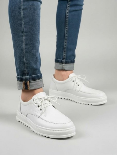 JY-T12x Arts Bağcıklı Cilt Erkek Günlük Spor Klasik Ayakkabı CBT - Beyaz