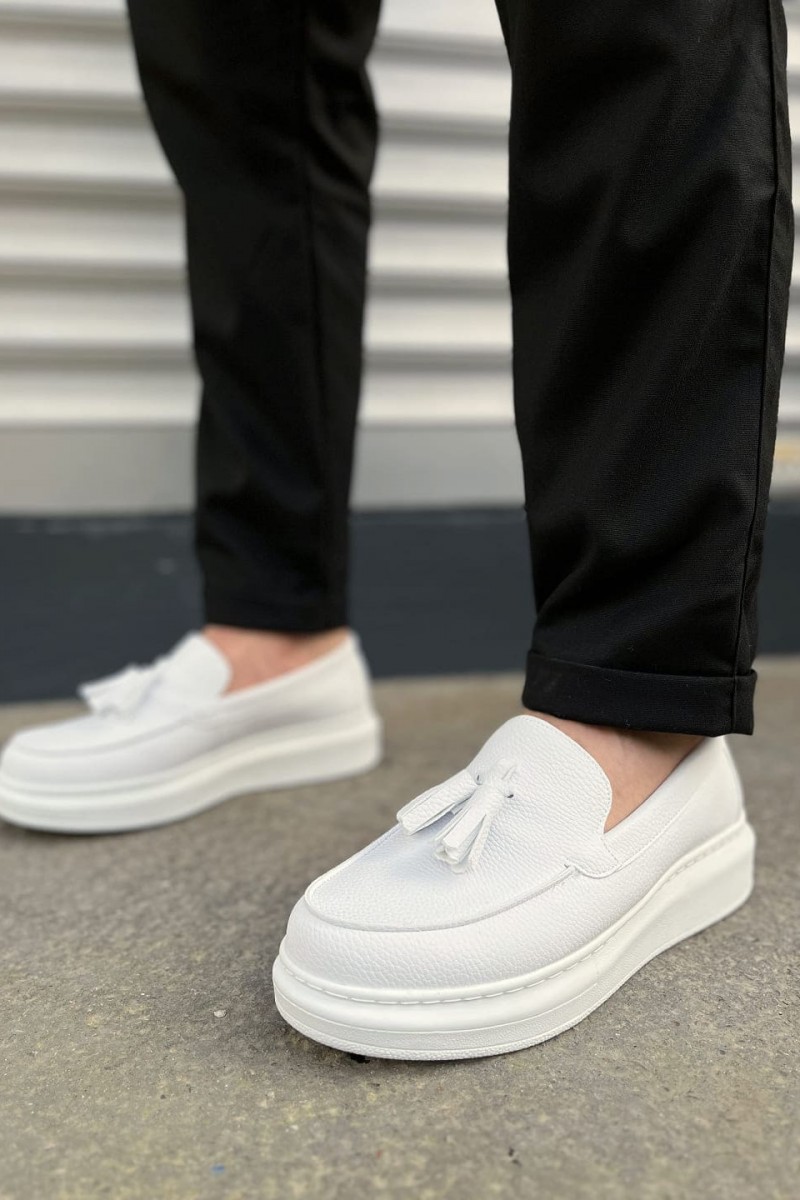 JY154 Blaze Bağcıksız Püsküllü Cilt Erkek Günlük Spor Klasik Ayakkabı CBT - Beyaz