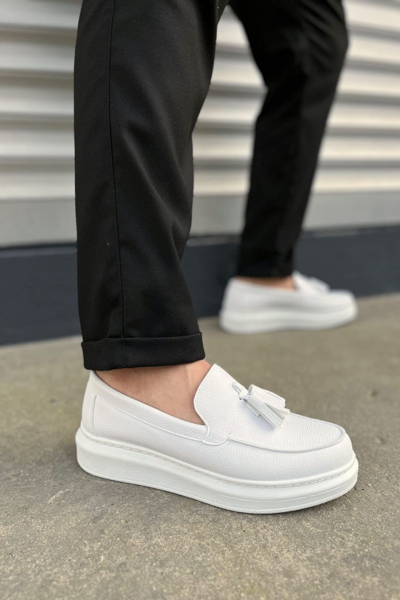 JY154 Blaze Bağcıksız Püsküllü Cilt Erkek Günlük Spor Klasik Ayakkabı CBT - Beyaz