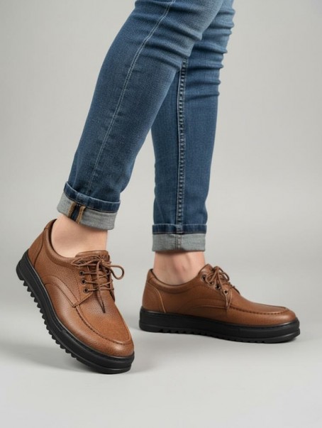 JY-T12x Arts Bağcıklı Cilt Erkek Günlük Spor Klasik Ayakkabı CST - Taba