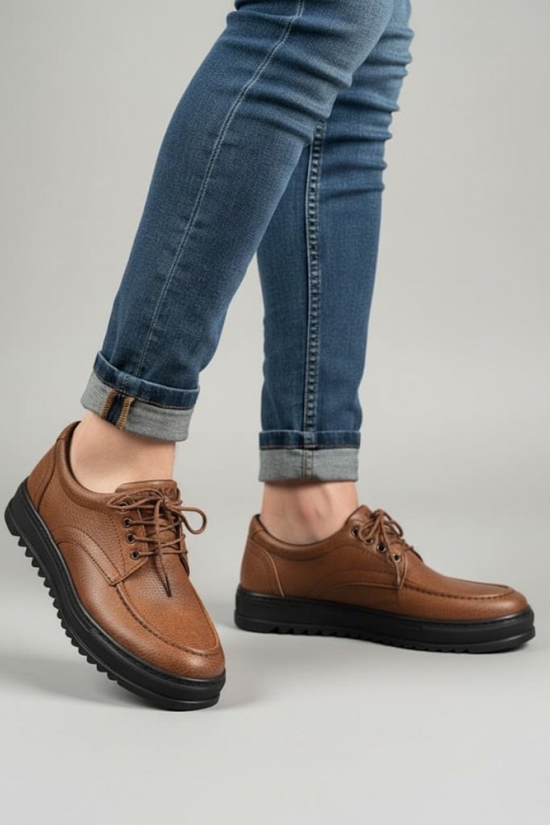 JY-T12x Arts Bağcıklı Cilt Erkek Günlük Spor Klasik Ayakkabı CST - Taba