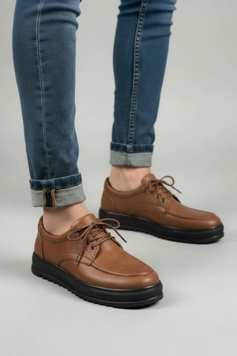 JY-T12x Arts Bağcıklı Cilt Erkek Günlük Spor Klasik Ayakkabı CST - Taba