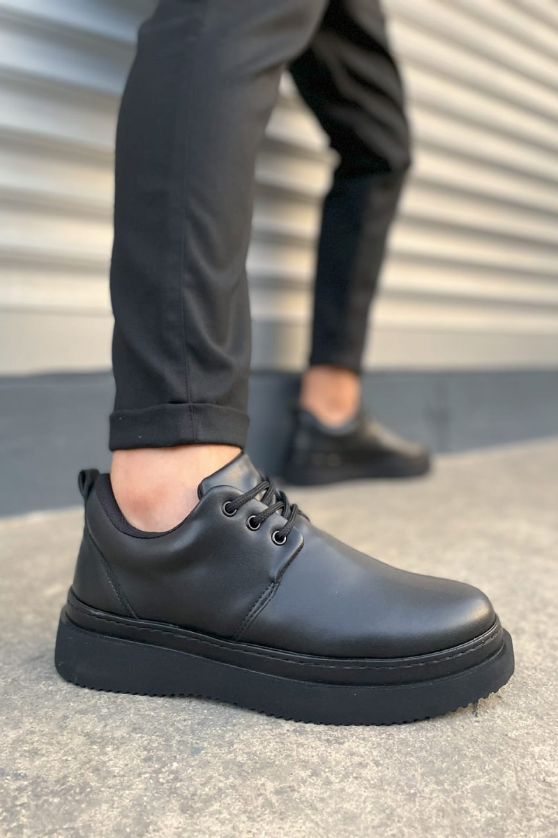 JY03 Luxor Bağcıklı Cilt Erkek Günlük Spor Klasik Ayakkabı CST - Siyah