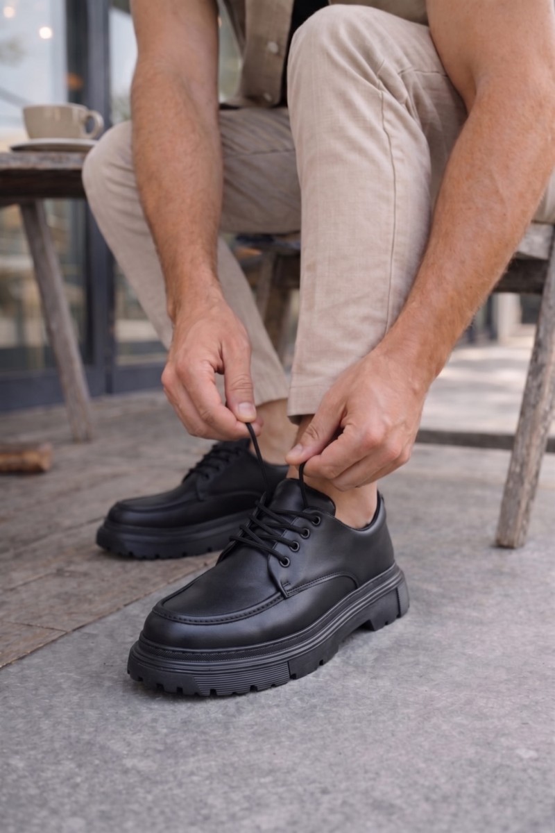 JY06 Solven Bağcıklı Cilt Erkek Günlük Spor Klasik Ayakkabı CST - Siyah