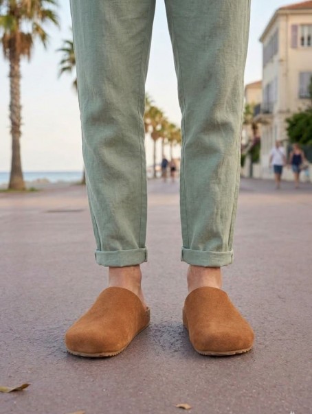 JY0556 Ravn Bağcıksız Hakiki Süet Deri Erkek Günlük Mantar Taban Loafer Klasik Ayakkabı HDMT - Taba