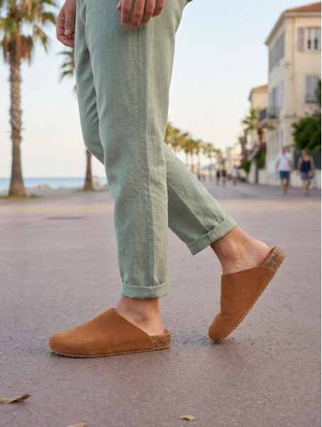 JY0556 Ravn Bağcıksız Hakiki Süet Deri Erkek Günlük Mantar Taban Loafer Klasik Ayakkabı HDMT - Taba